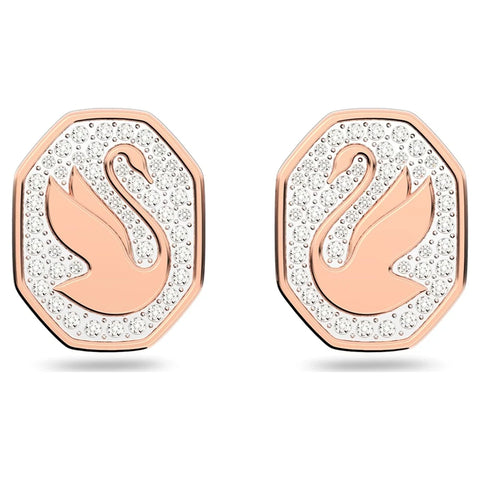 Swarovski Orecchini a lobo Signum, Cigno, Bianchi, Placcato color oro rosa