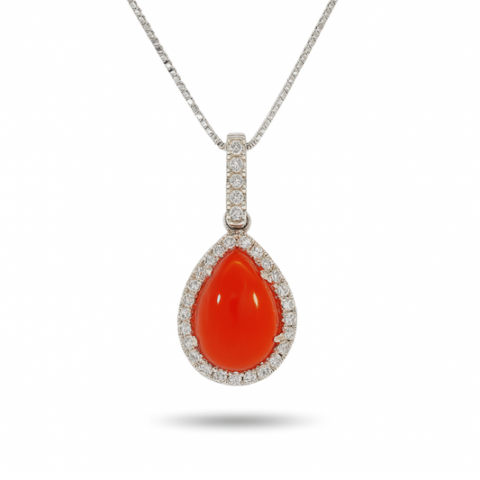Cozzari Girocollo corallo rosso goccia e brillanti