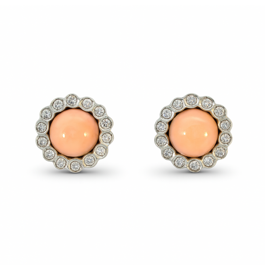 Cozzari Orecchini in corallo rosa e diamanti taglio brillante