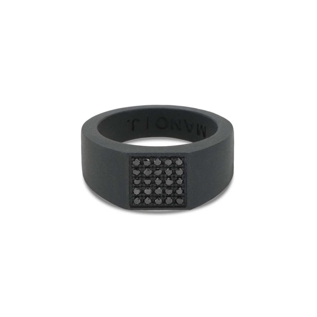 MANO-J - ANELLO UOMO IN TITANIO NERO CON PAVE' DI 25 DIAMANTI BLACK