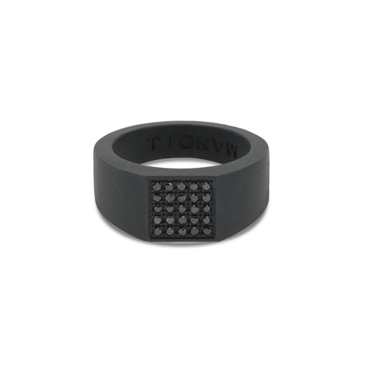 MANO-J - ANELLO UOMO IN TITANIO NERO CON PAVE' DI 25 DIAMANTI BLACK