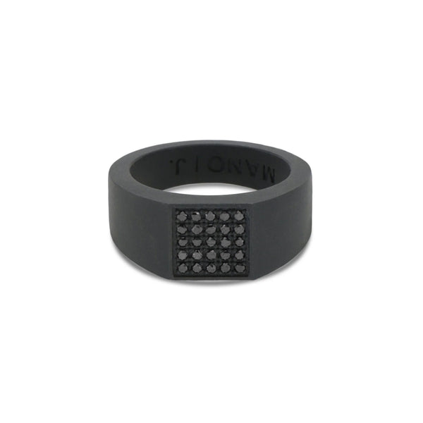 MANO-J - ANELLO UOMO IN TITANIO NERO CON PAVE' DI 25 DIAMANTI BLACK