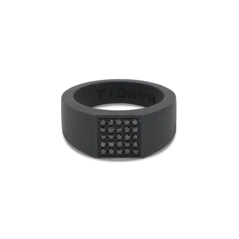MANO-J - ANELLO UOMO IN TITANIO NERO CON PAVE' DI 25 DIAMANTI BLACK