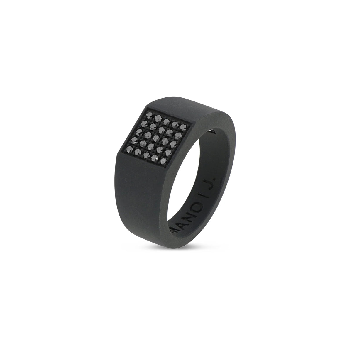 MANO-J - ANELLO UOMO IN TITANIO NERO CON PAVE' DI 25 DIAMANTI BLACK