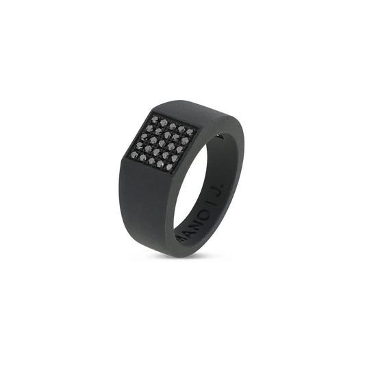 MANO-J - ANELLO UOMO IN TITANIO NERO CON PAVE' DI 25 DIAMANTI BLACK