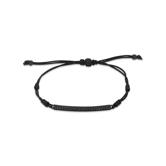 MANO-J - BRACCIALE BARRETTA IN TITANIO NERO CON DIAMANTI BLACK E LACCETTO NERO