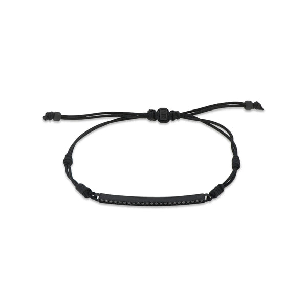 MANO-J - BRACCIALE BARRETTA IN TITANIO NERO CON DIAMANTI BLACK E LACCETTO NERO
