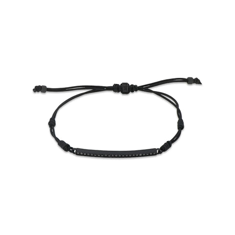 MANO-J - BRACCIALE BARRETTA IN TITANIO NERO CON DIAMANTI BLACK E LACCETTO NERO