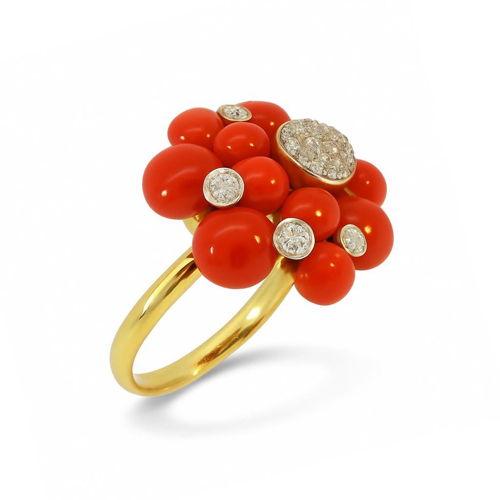 Cozzari anello coralli e brillanti mis 13