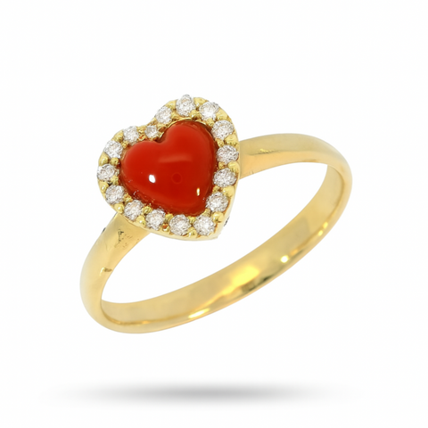 Cozzari anello cuore coralli e brillanti mis 14