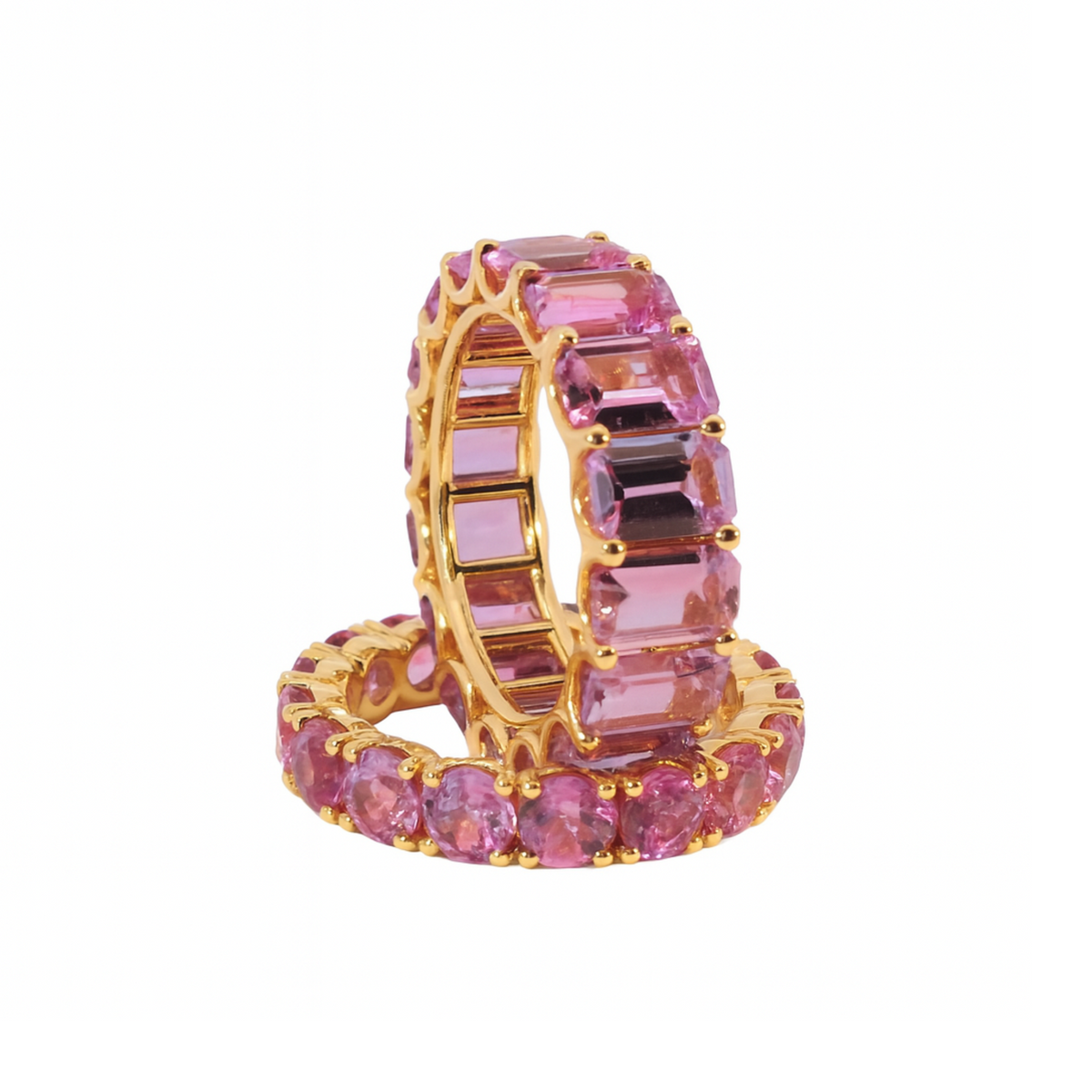 Crivelli - Anello veretta in oro 18k e zaffiri rosa taglio baguette ct. 8,98