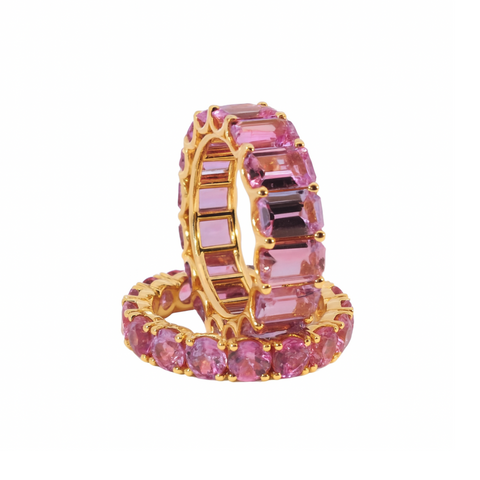 Crivelli - Anello veretta in oro 18k e zaffiri rosa taglio baguette ct. 8,98