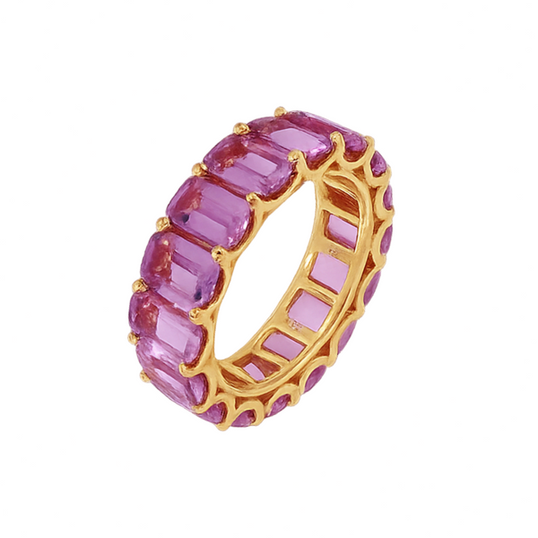 Crivelli - Anello veretta in oro 18k e zaffiri rosa taglio baguette ct. 8,98