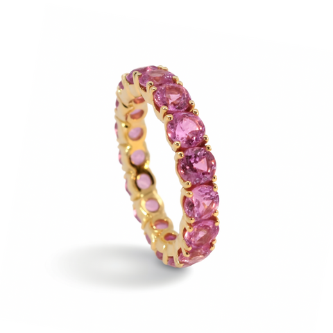 Crivelli - Anello veretta oro rosa con zaffiri rosa taglio brillante