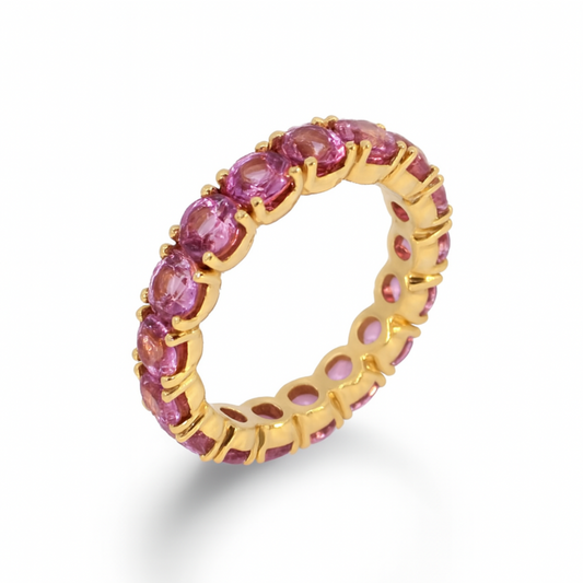 Crivelli - Anello veretta oro rosa con zaffiri rosa taglio brillante