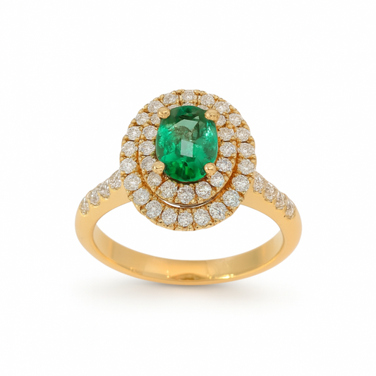 Crivelli - Anello in oro rosa 18 kt con diamanti bianchi e Smeraldo.