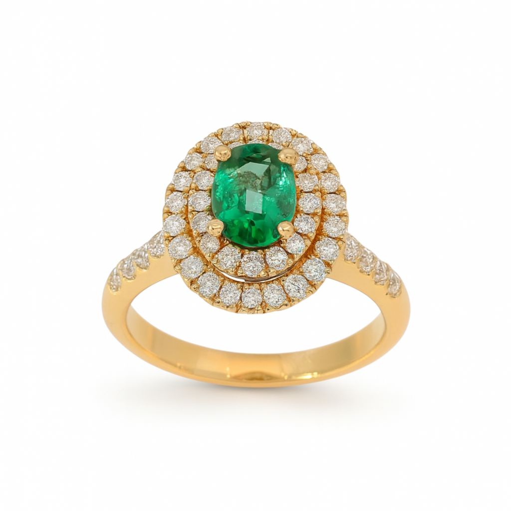 Crivelli - Anello in oro rosa 18 kt con diamanti bianchi e Smeraldo.