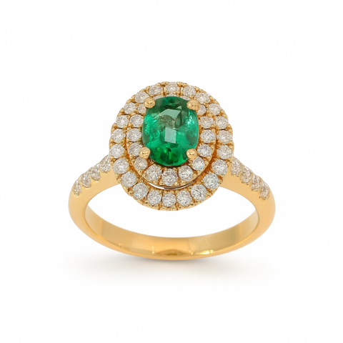 Crivelli - Anello in oro rosa 18 kt con diamanti bianchi e Smeraldo.