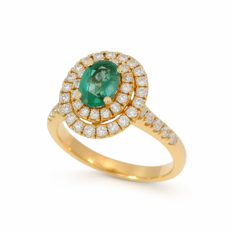 Crivelli - Anello in oro rosa 18 kt con diamanti bianchi e Smeraldo.