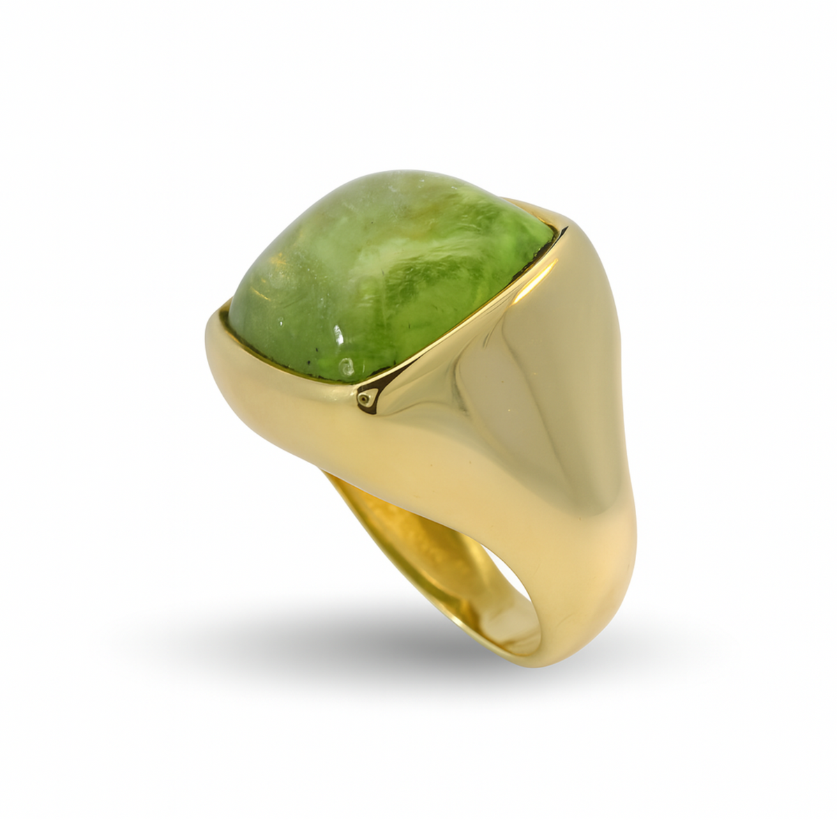 COZZARI 1946 - Anello Artigianale con Peridoto verde taglio cabochon.