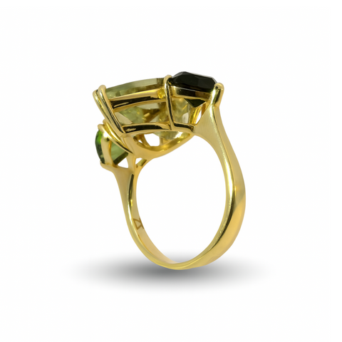 COZZARI 1946 - Anello Artigianale con Berillo Giallo e Tormaline Verdi.