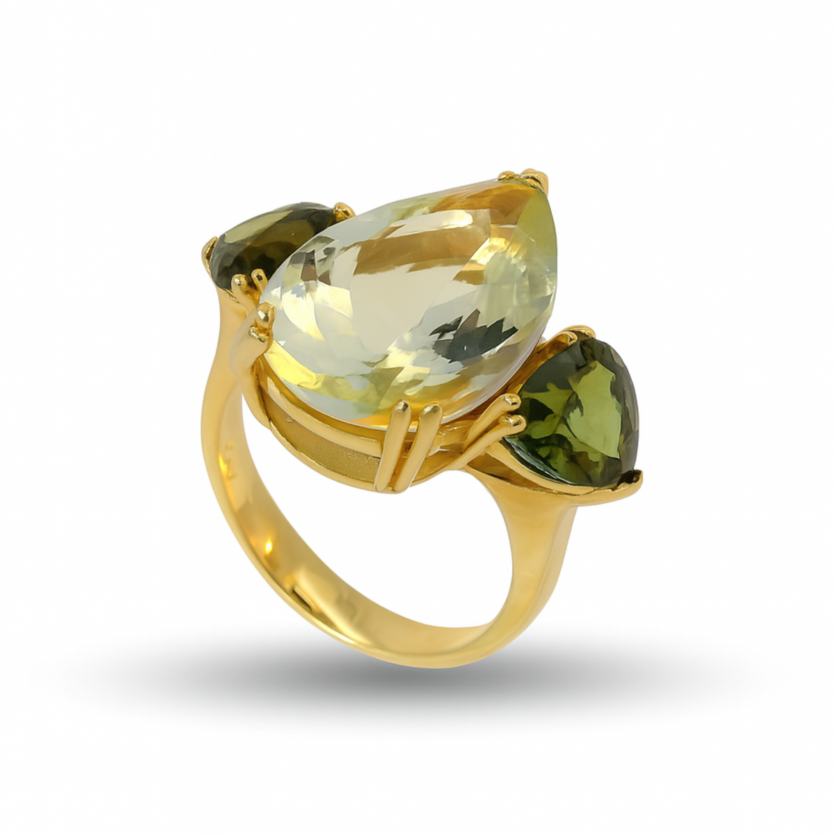 COZZARI 1946 - Anello Artigianale con Berillo Giallo e Tormaline Verdi.