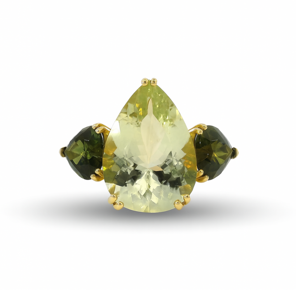 COZZARI 1946 - Anello Artigianale con Berillo Giallo e Tormaline Verdi.