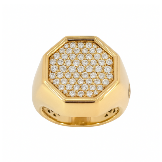 Crivelli – Anello Ottagonale in Oro Giallo con Diamanti Pavé.