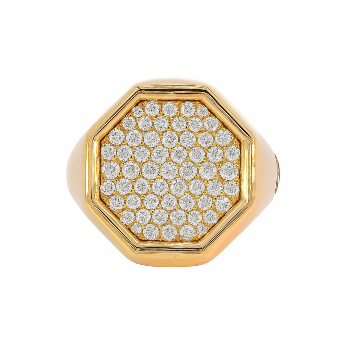Crivelli – Anello Ottagonale in Oro Giallo con Diamanti Pavé.
