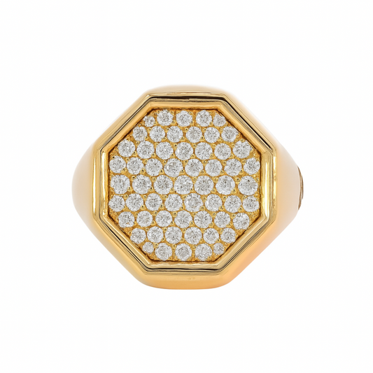 Crivelli – Anello Ottagonale in Oro Giallo con Diamanti Pavé.
