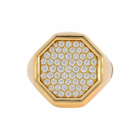 Crivelli – Anello Ottagonale in Oro Giallo con Diamanti Pavé.