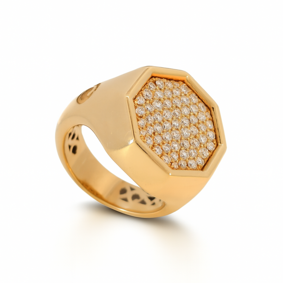 Crivelli – Anello Ottagonale in Oro Giallo con Diamanti Pavé.