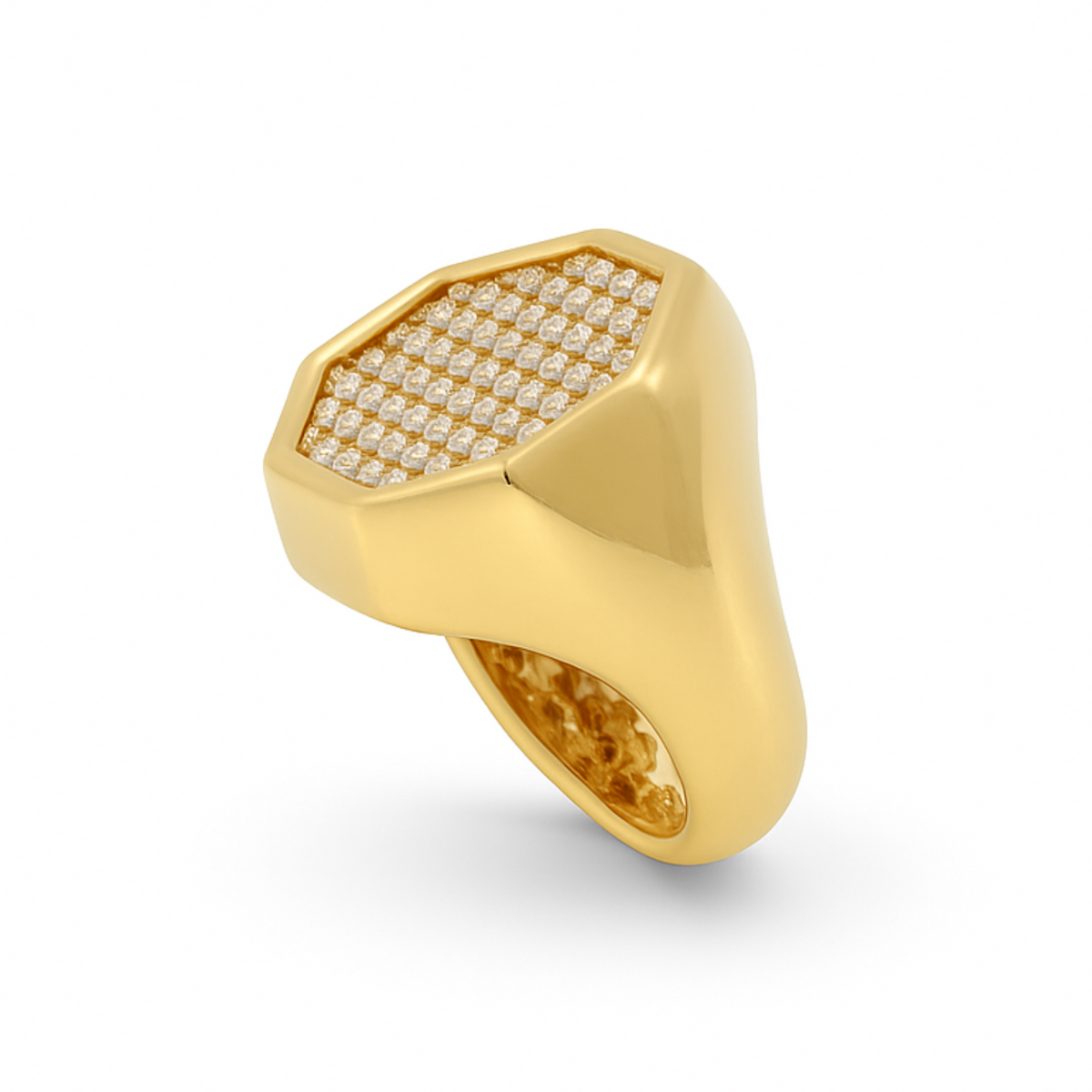 Crivelli – Anello Ottagonale in Oro Giallo con Diamanti Pavé.