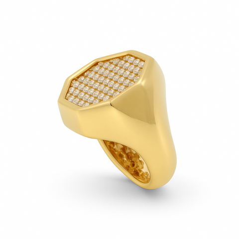 Crivelli – Anello Ottagonale in Oro Giallo con Diamanti Pavé.