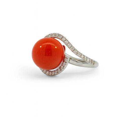 Cozzari anello coralli e brillanti mis 16