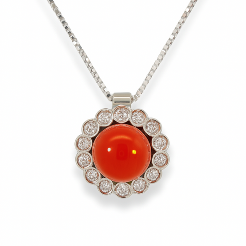 Cozzari Girocollo corallo rosso e brillanti