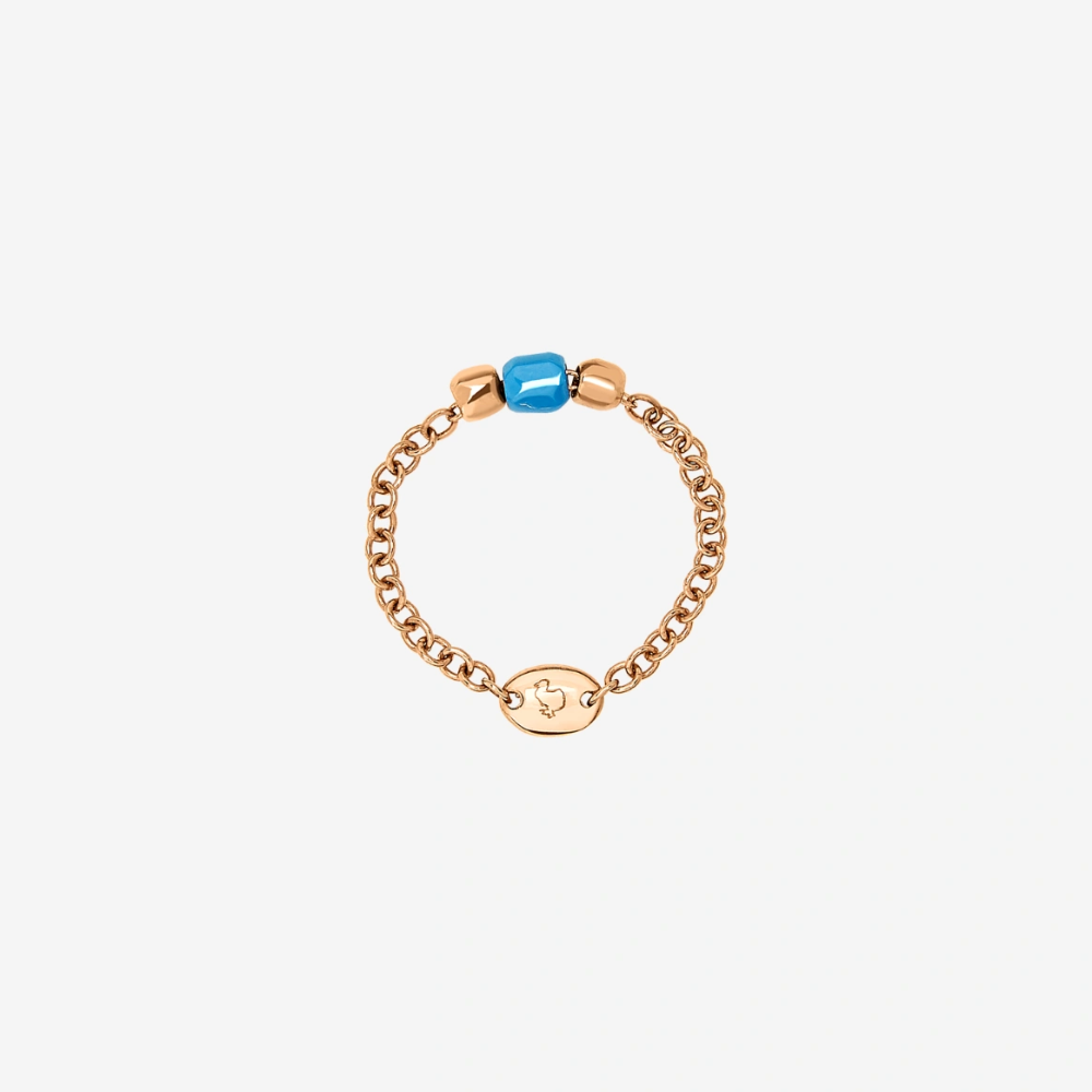 DoDo - Anello Mini Granelli Oro Rosa 9K e Ceramica Turchese