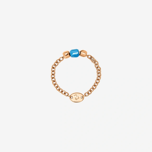DoDo - Anello Mini Granelli Oro Rosa 9K e Ceramica Turchese