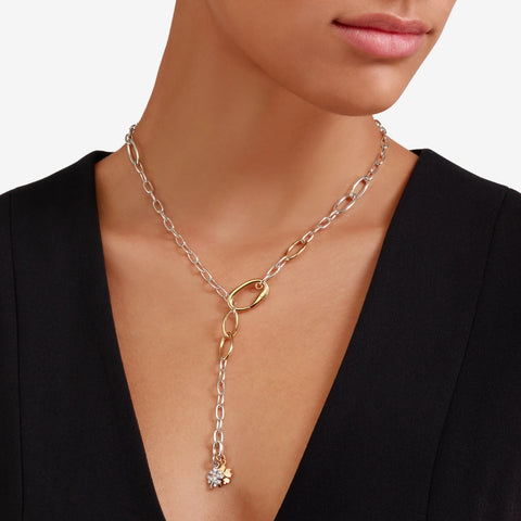 Nicos | Collana Color Argento Glaciale Da 12 Mm Con Maglie A Punta Di Diamante E Zirconi P Nicos | Collana Color Argento Glaciale Da 12 Mm Con Maglie A Punta Di Diamante E Zirconi P
