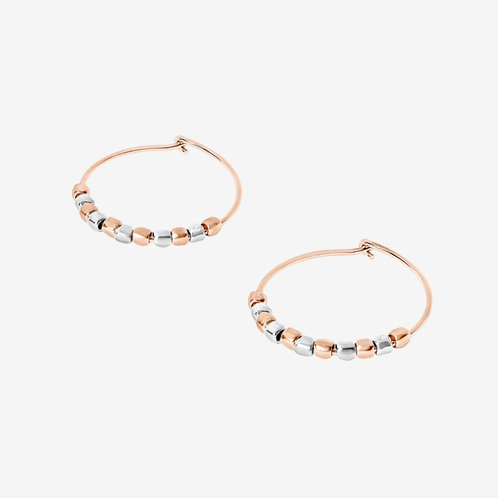 DoDo - Orecchino Hoop Mini Granelli Oro Rosa 9K e Argento