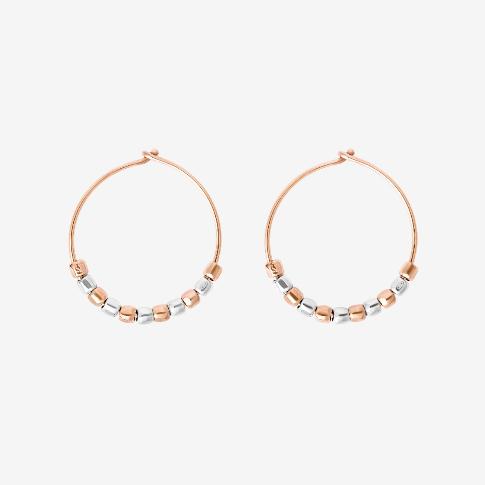 DoDo - Orecchino Hoop Mini Granelli Oro Rosa 9K e Argento