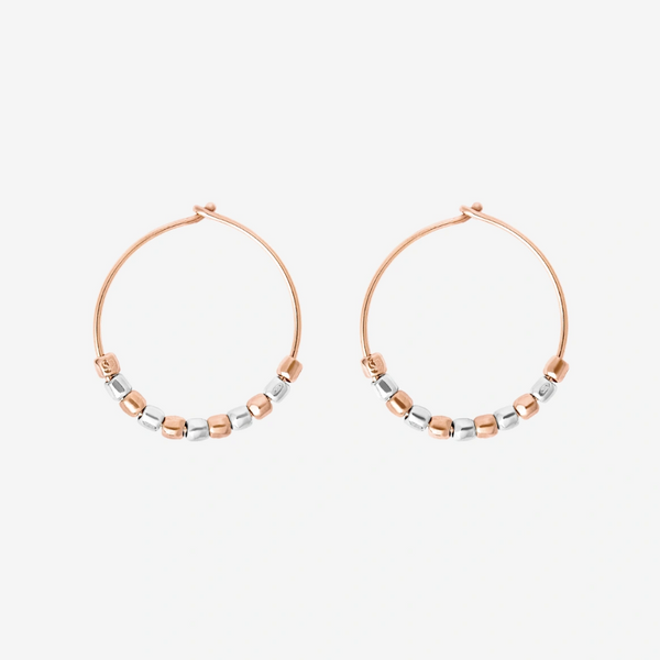 DoDo - Orecchino Hoop Mini Granelli Oro Rosa 9K e Argento