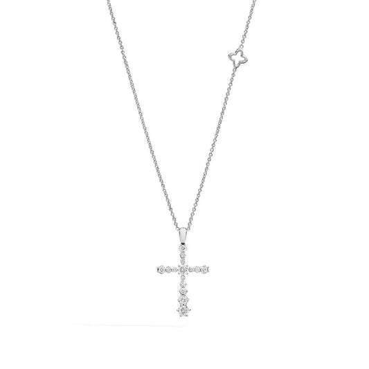 Recarlo Collana con Pendente a Croce in oro bianco e diamanti ct. 0,30