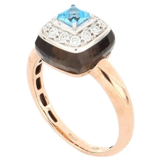 Falcinelli Anello Le BonBons Topazio quadrato azzurro, Quarzo fumè e Diamanti