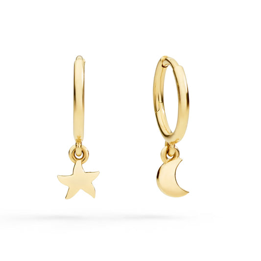 DoDo - Orecchini Hoop stellina & luna in oro giallo