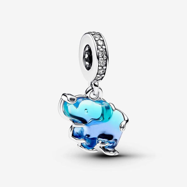 Pandora Charm Pendente Elefante Vetro di Murano Blu
