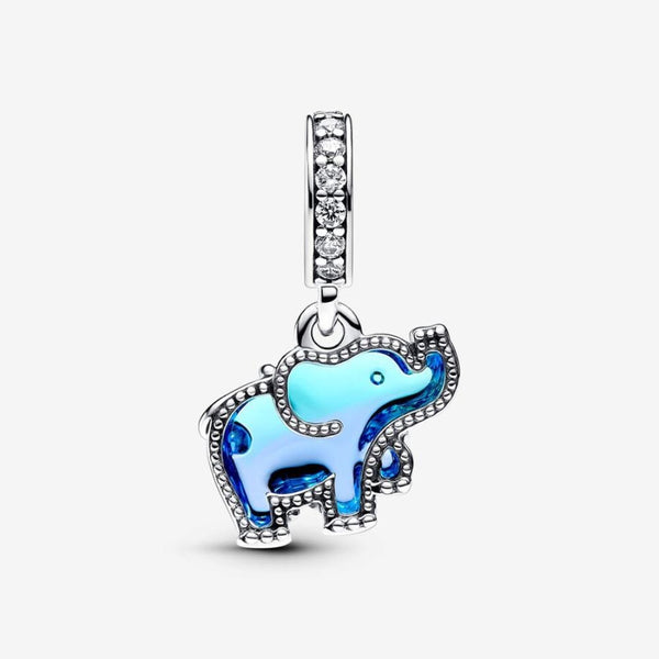 Pandora Charm Pendente Elefante Vetro di Murano Blu