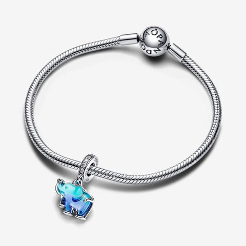 Pandora Charm Pendente Elefante Vetro di Murano Blu