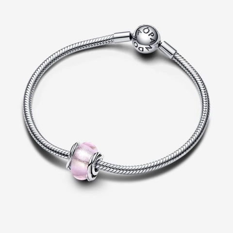 Pandora Charm Vetro di Murano Rosa e Cerchi