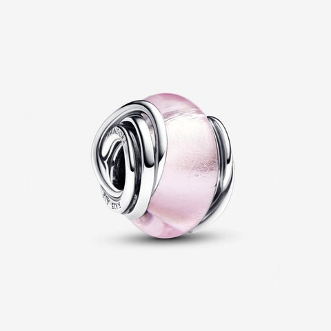 Pandora Charm Vetro di Murano Rosa e Cerchi